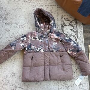 Roxy Women's Snowboard Ski Jacket Coat Hooded Mauve Puffer Floral Abstract large